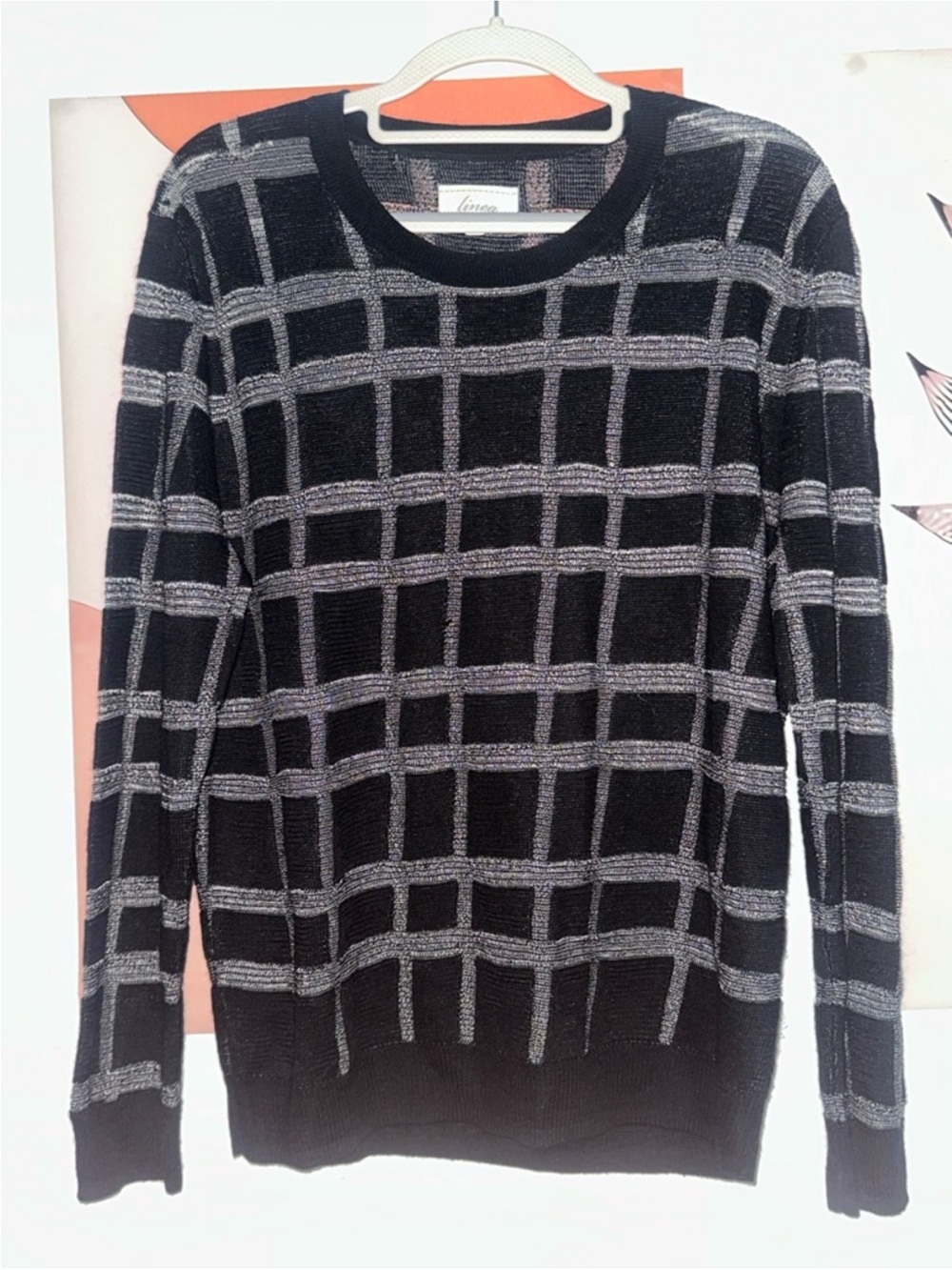 Linea Windowpane Crewneck Sweater - Black & Gray